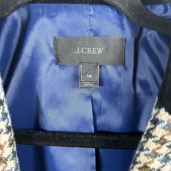 J Crew Dover Houndstooth Check Blazer Jacket Wool Velvet Collar Women’s Size 14 - Picture 3 of 8